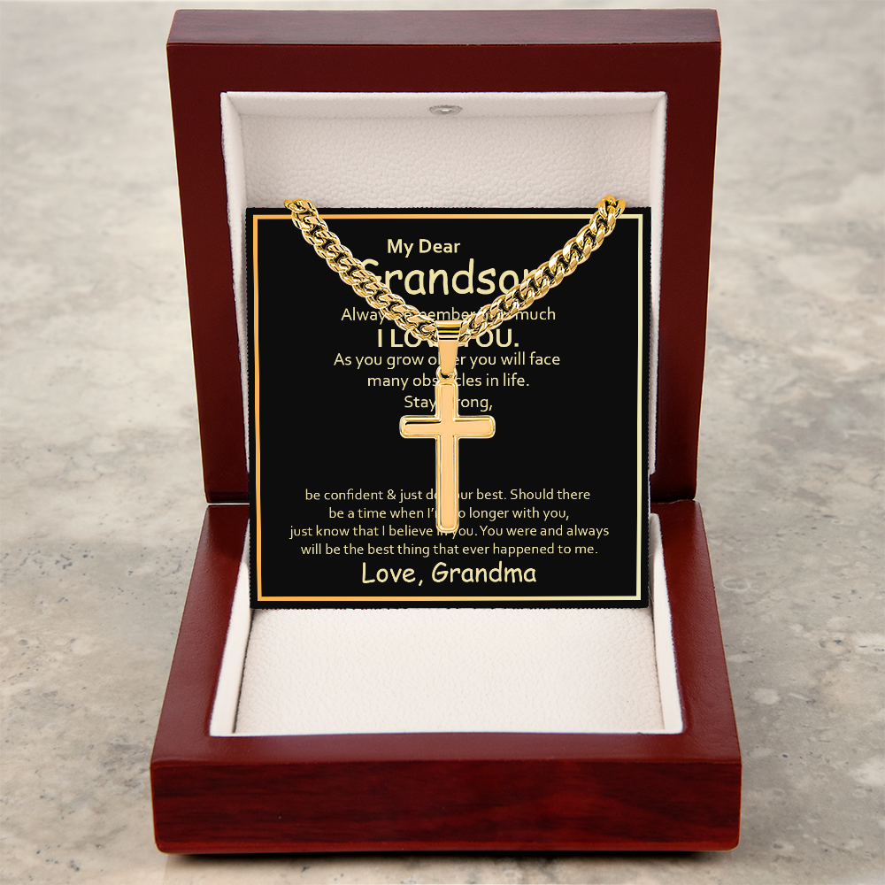 To My Grandson – Artisan Cross with Cuban Link Chain