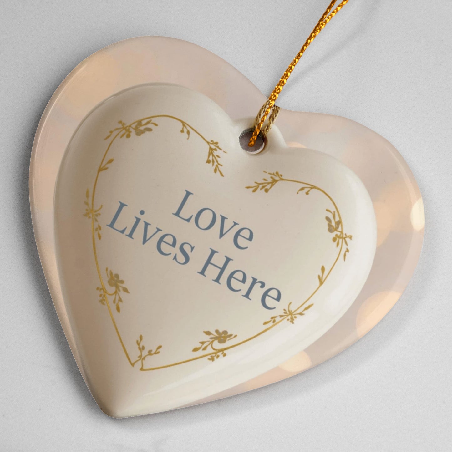 Ceramic Heart Ornament – “Love Lives Here”