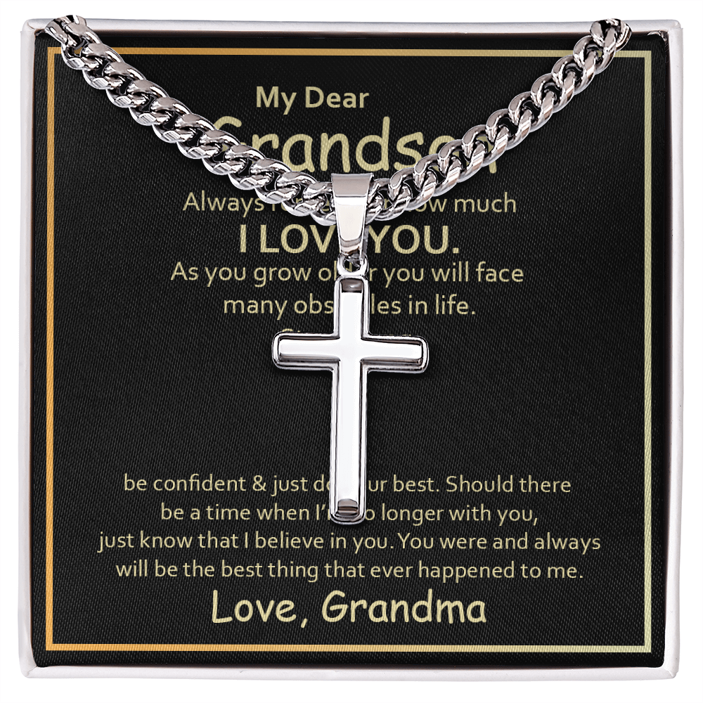 To My Grandson – Artisan Cross with Cuban Link Chain