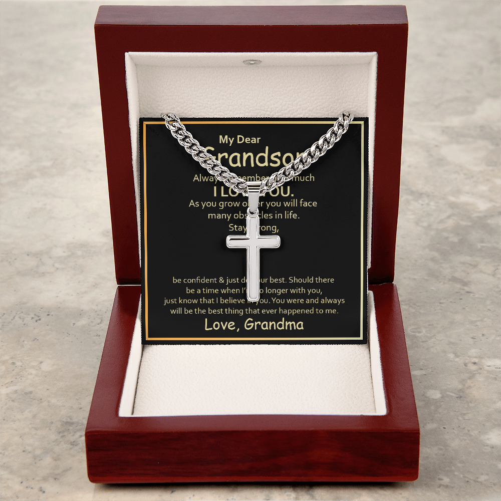 To My Grandson – Artisan Cross with Cuban Link Chain