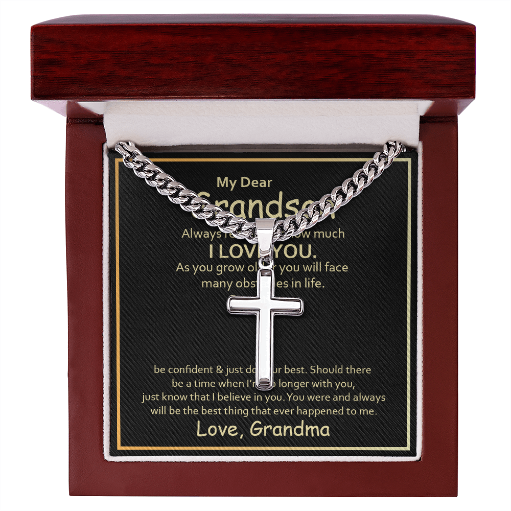 To My Grandson – Artisan Cross with Cuban Link Chain
