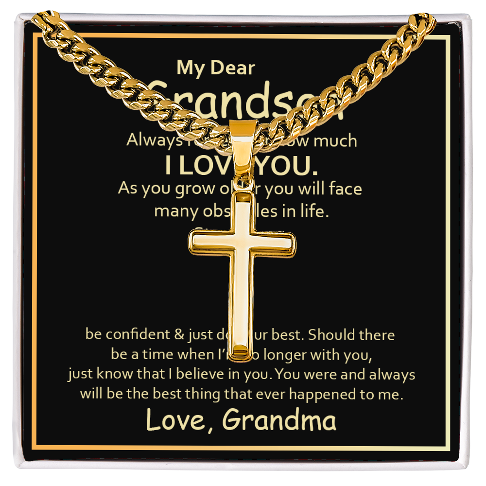 To My Grandson – Artisan Cross with Cuban Link Chain