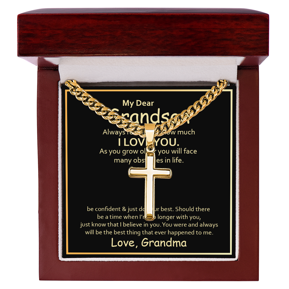 To My Grandson – Artisan Cross with Cuban Link Chain